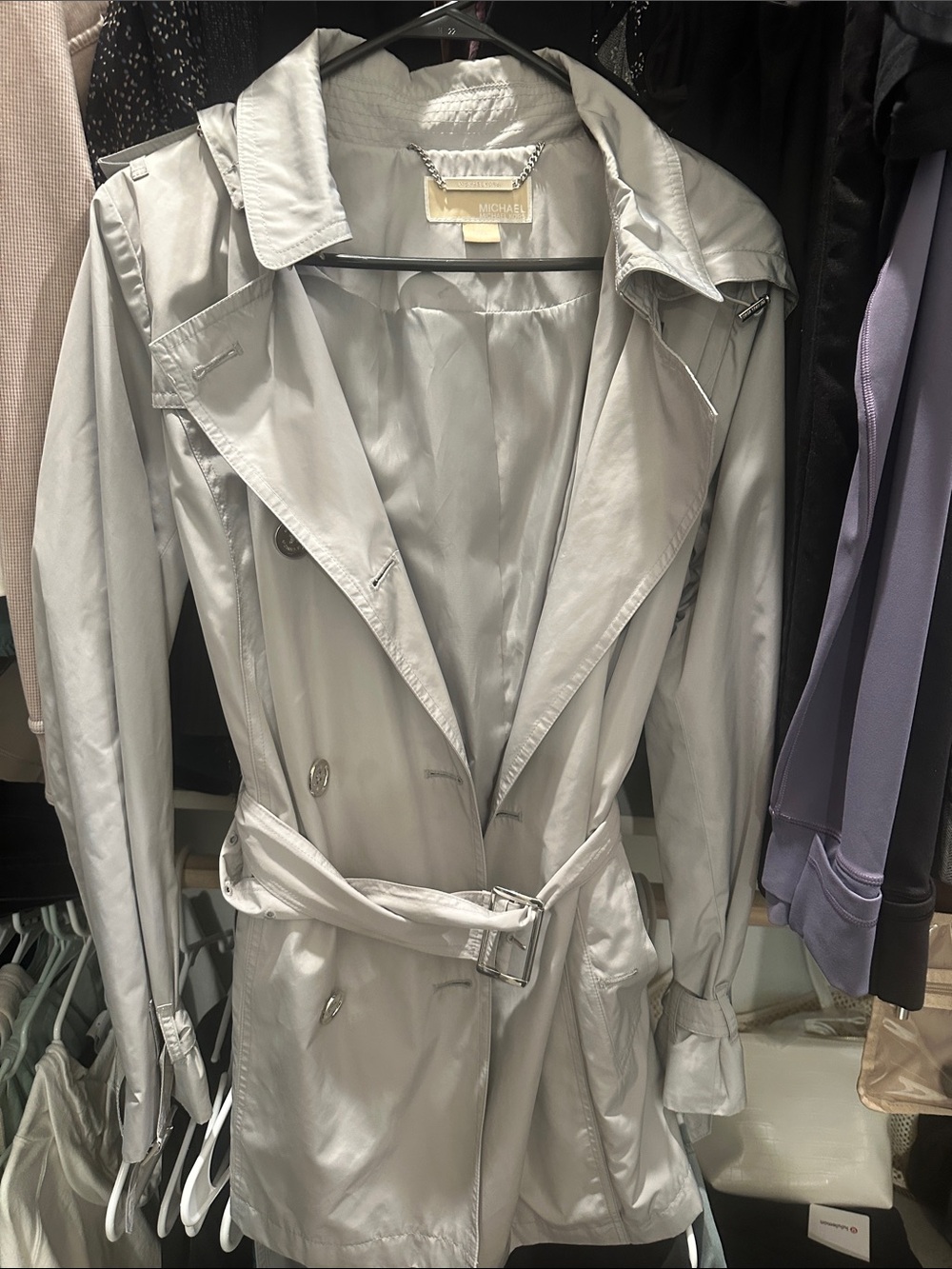 Michael Kors Silver Light-Gray Trench Coat with Belt
